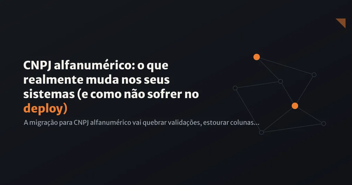 Ilustração abstrata de documentos corporativos com caracteres alfanuméricos flutuantes em azul e cinza, representando a transformação digital do CNPJ