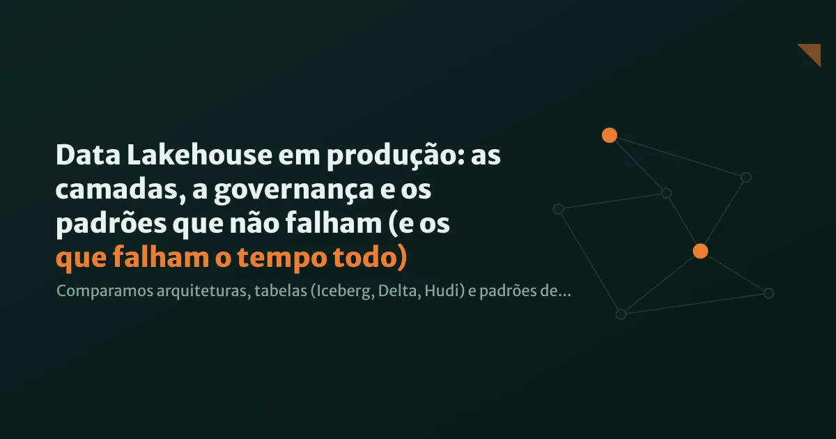 Ilustração editorial de um data lakehouse moderno com camadas Bronze, Silver e Gold representadas como containers metálicos interconectados em um ambiente de cloud computing