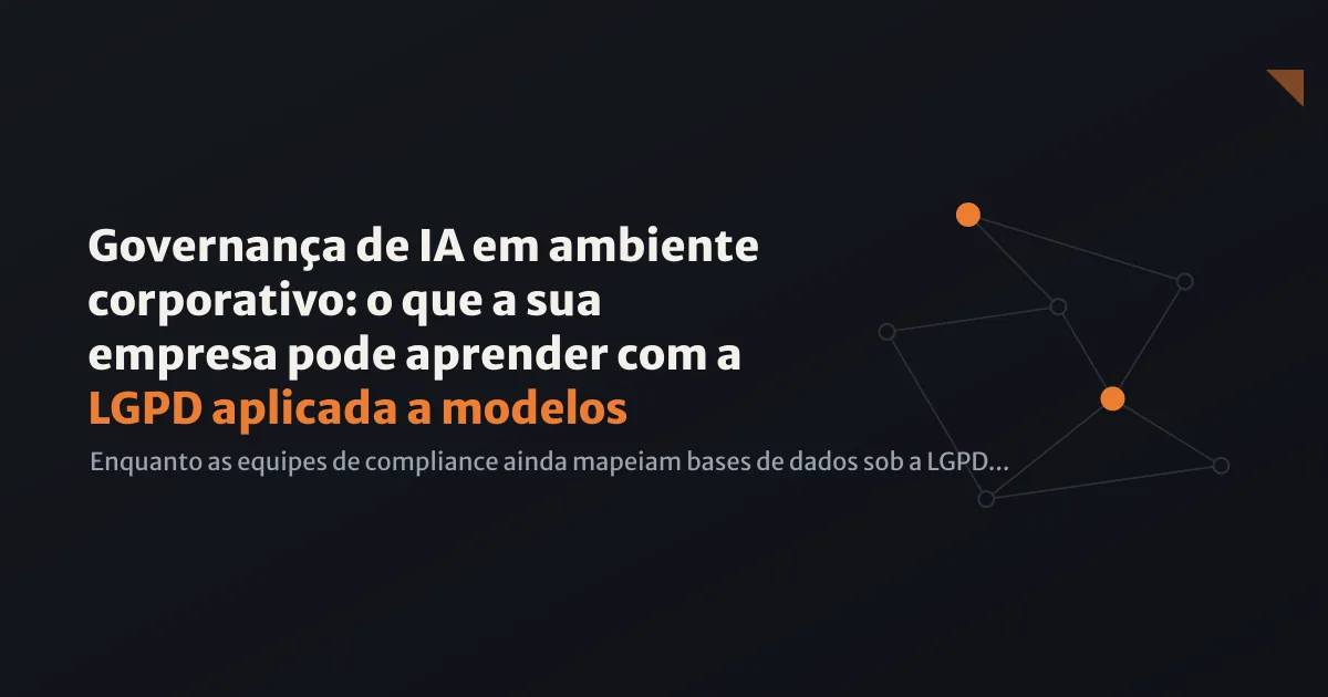 Executivos discutindo documentos de compliance em uma sala de reunião moderna com elementos de IA ao fundo
