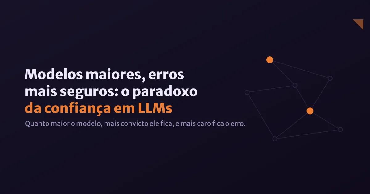 Diagrama abstrato mostrando um cérebro digital com circuitos superpostos a uma balança desregulada, representando confiança e acurácia desalinhadas em modelos de IA