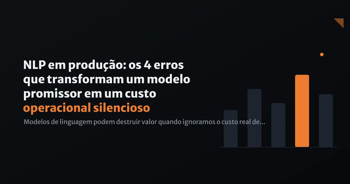 Engenheiro olhando para dashboards de métricas de modelos de machine learning em produção, com alertas de custo e performance