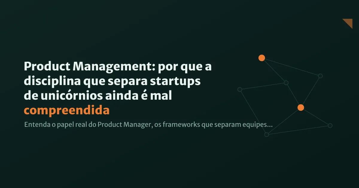 Profissional analisando dashboards de métricas de produto em múltiplas telas, com quadro de priorização ao fundo